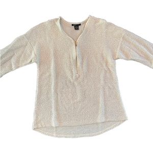 Robert Lewis Cream Textured Front Zip 3/4 Sleeve Sweater
